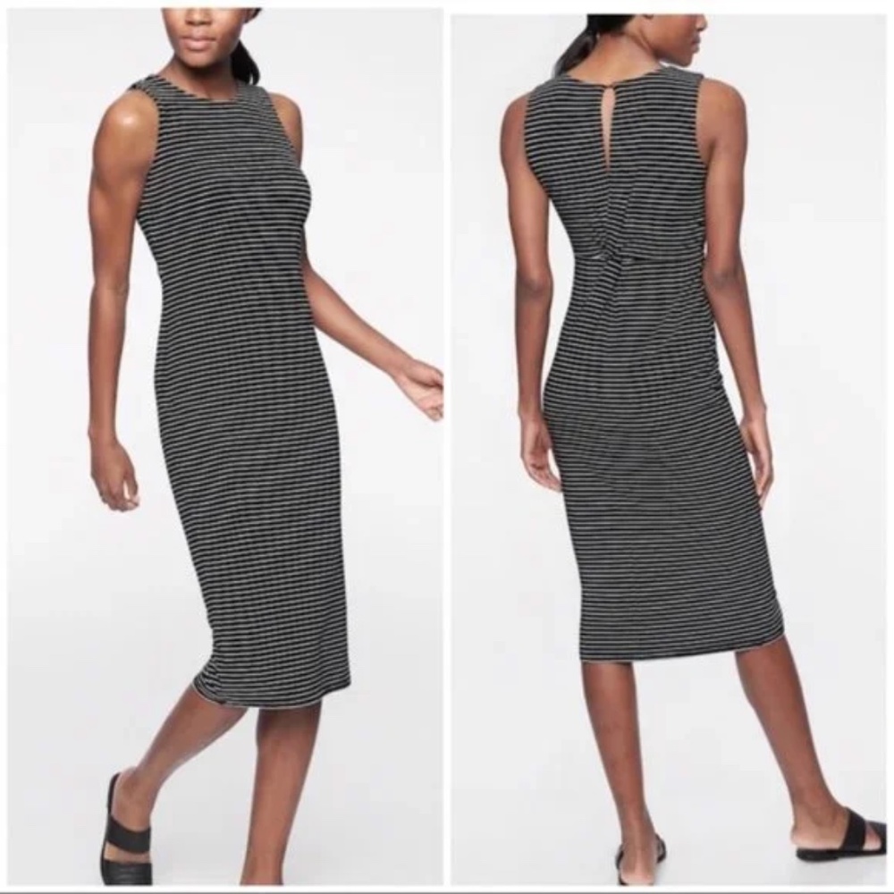 ATHLETA Stripe Twist Back Midi Dress Sz Medium